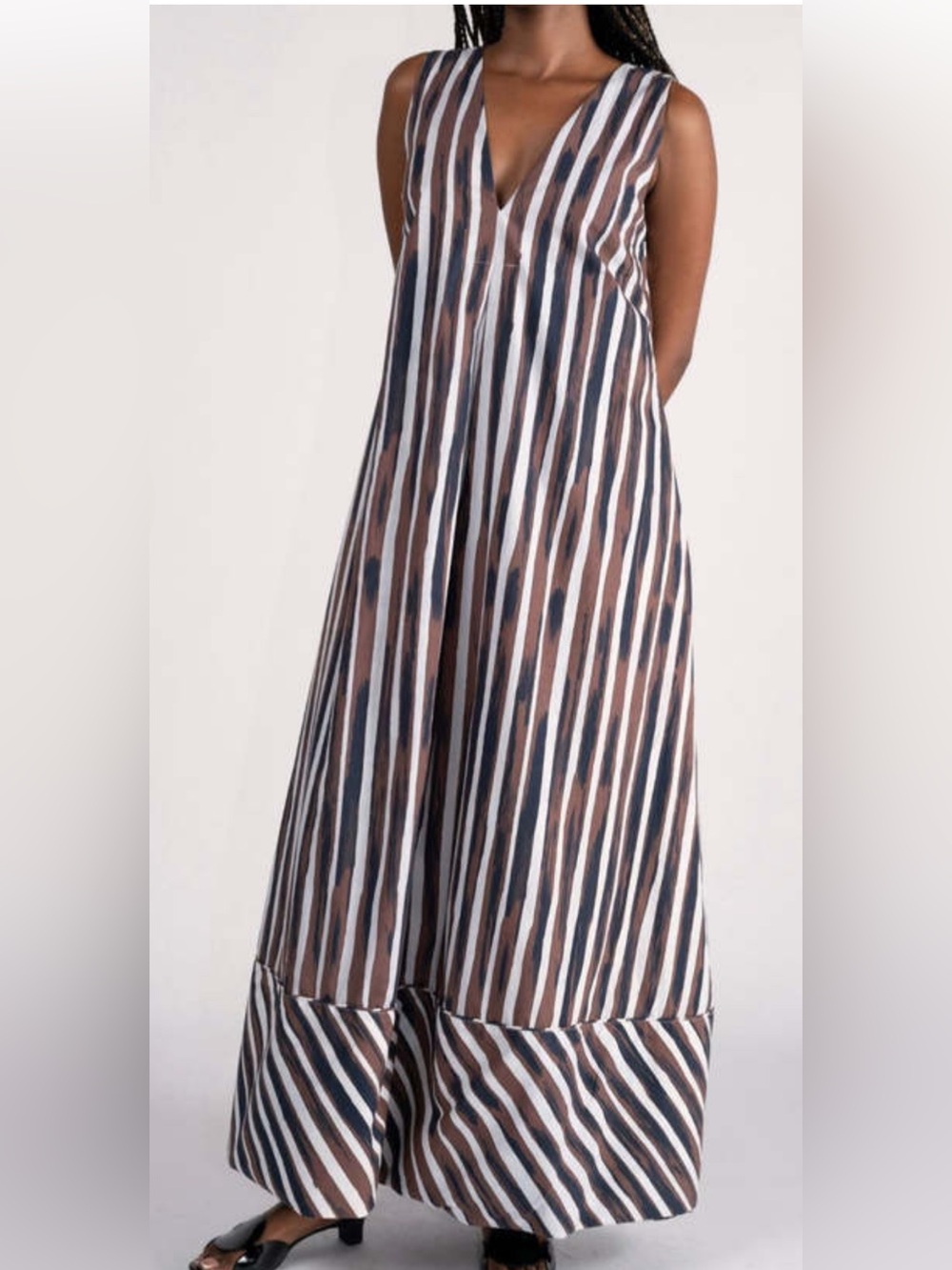 Lapeyre Laurel dress Striped Maxi Dress in Brown,black & cream Sz Xs NWT